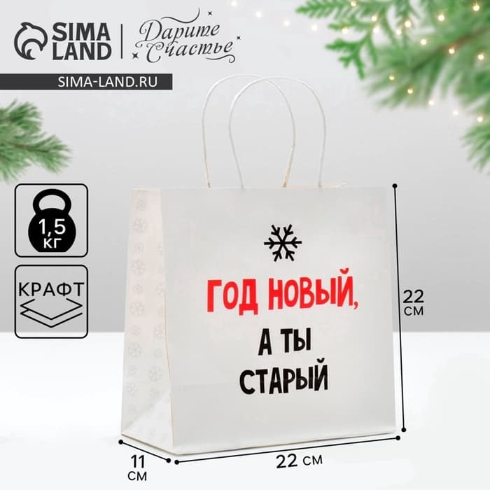 Пакет подарочный новогодний «Год Новый, а ты старый», 22×22×11 см