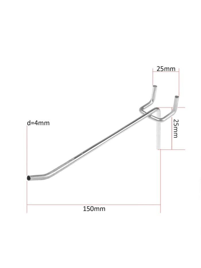 Крючок одинарный для металлической перфорированной панели, d=4 мм, L=15 см, шаг 25 мм