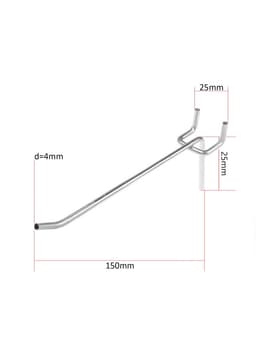 Крючок одинарный для металлической перфорированной панели, d=4 мм, L=15 см, шаг 25 мм