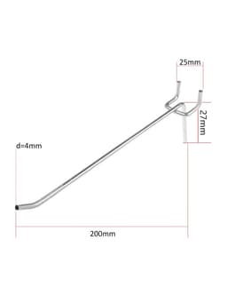 Крючок одинарный для металлической перфорированной панели, d=4 мм, L=20 см, шаг 25 мм