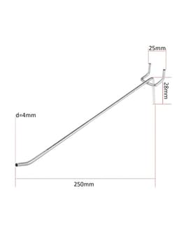 Крючок одинарный для металлической перфорированной панели, d=4 мм, L=25 см, шаг 25 мм