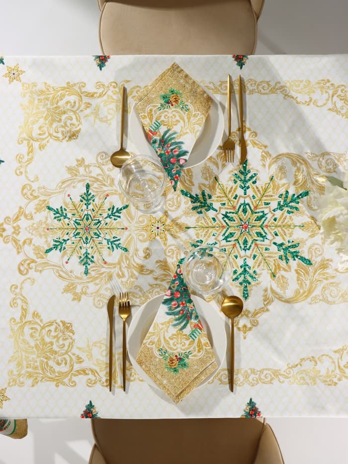 Скатерть на стол с салфетками «Этель» Golden Christmas: скатерть 150×180±3 см с ГМВО, салфетки 40×40 см - 8 шт.