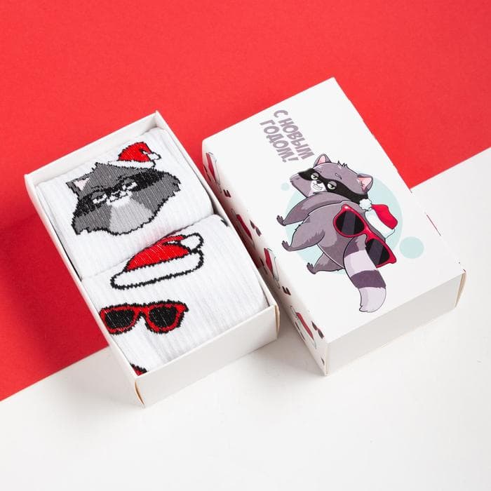 Носки мужские новогодние «Енот», набор 2 пары, размер 41-44