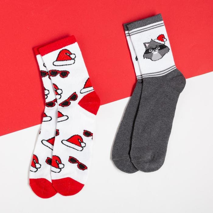 Носки мужские новогодние «Енот», набор 2 пары, размер 41-44