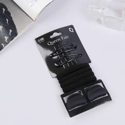 Набор для волос QF «Новия», 8 шт.: 2 невидимки 5 см, 4 резинки, 2 краба 3 см, чёрный