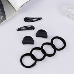 Набор для волос QF «Новия», 8 шт.: 2 невидимки 5 см, 4 резинки, 2 краба 3 см, чёрный