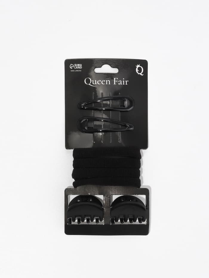 Набор для волос QF «Новия», 8 шт.: 2 невидимки 5 см, 4 резинки, 2 краба 3 см, чёрный