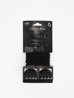 Набор для волос QF «Новия», 8 шт.: 2 невидимки 5 см, 4 резинки, 2 краба 3 см, чёрный