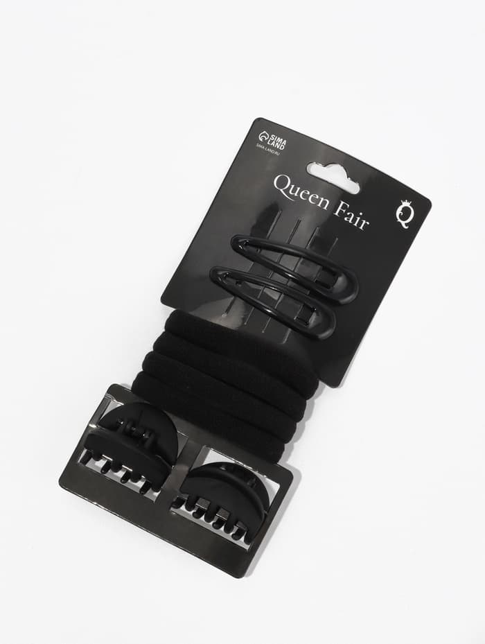 Набор для волос QF «Новия», 8 шт.: 2 невидимки 5 см, 4 резинки, 2 краба 3 см, чёрный