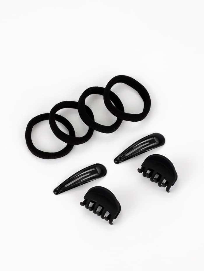 Набор для волос QF «Новия», 8 шт.: 2 невидимки 5 см, 4 резинки, 2 краба 3 см, чёрный