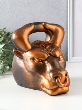 Копилка для денег «Бык гиря», гипс, золото-бронза, 20×21×19 см