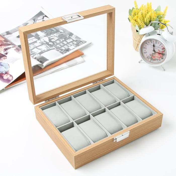 Шкатулка для часов 10 отделений «Бежевая», дерево, 7.5×21×26 см