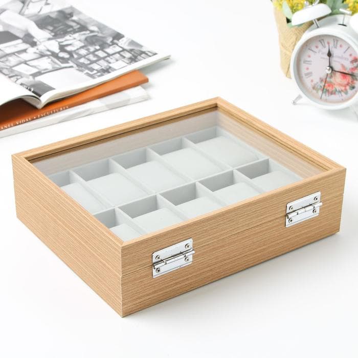 Шкатулка для часов 10 отделений «Бежевая», дерево, 7.5×21×26 см