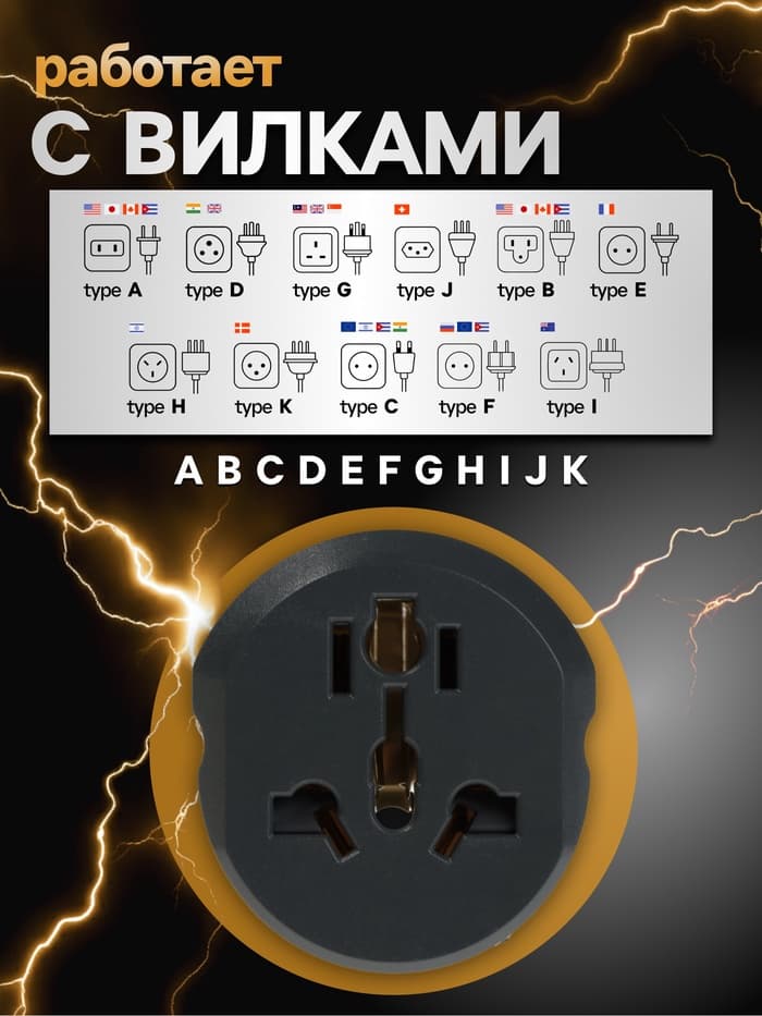 Переходник универсальный 16 А, с заземлением, 220 В, евровилка, заподлицо, чёрно-белый