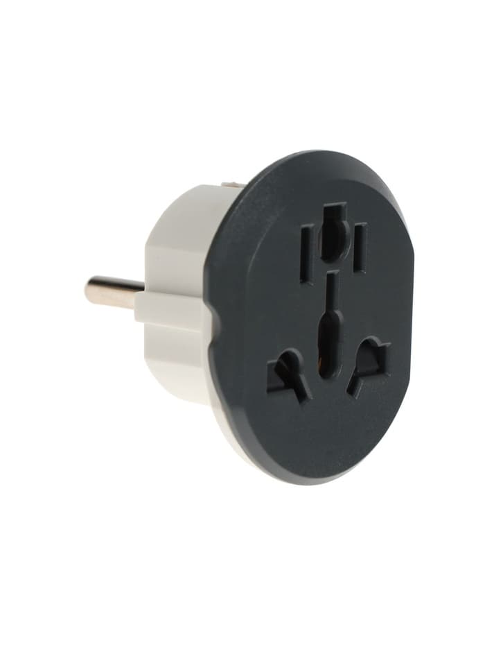 Переходник универсальный 16 А, с заземлением, 220 В, евровилка, заподлицо, чёрно-белый