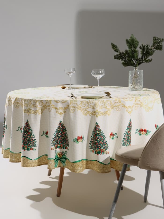 Скатерть новогодняя «Этель» Golden Christmas, d=215±2 см с ГМВО, 100% хлопок, саржа 190 г/м²