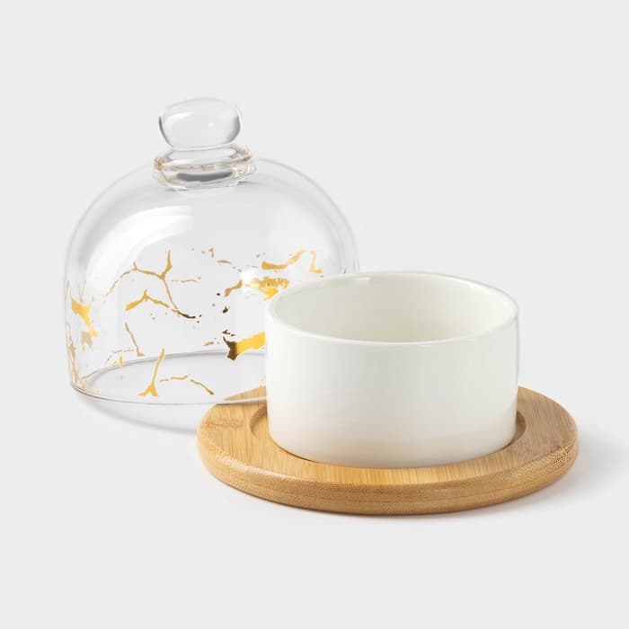 Икорница «Марбл», 150 мл, d=8 см, с подставкой и крышкой, керамика