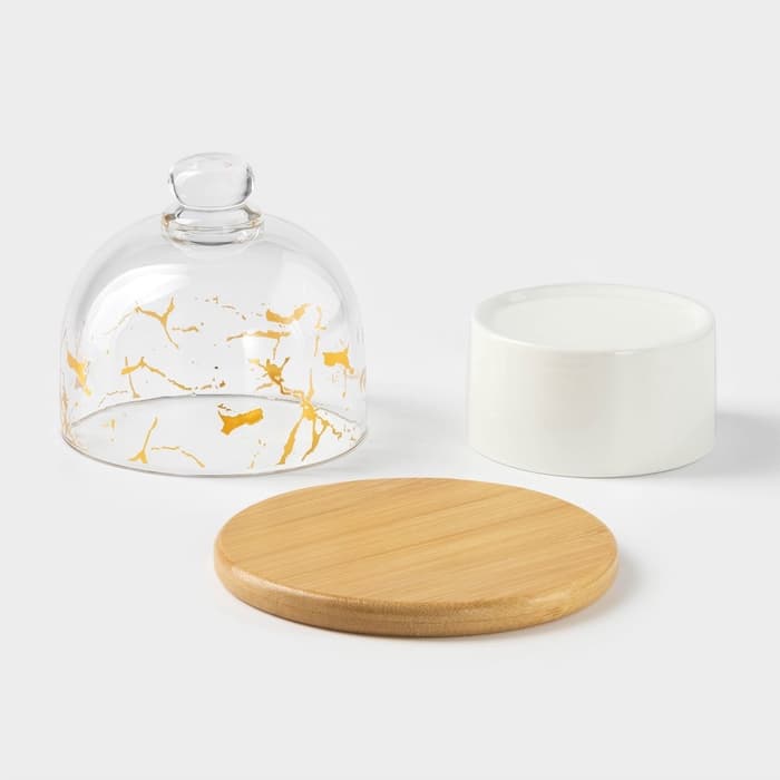 Икорница «Марбл», 150 мл, d=8 см, с подставкой и крышкой, керамика