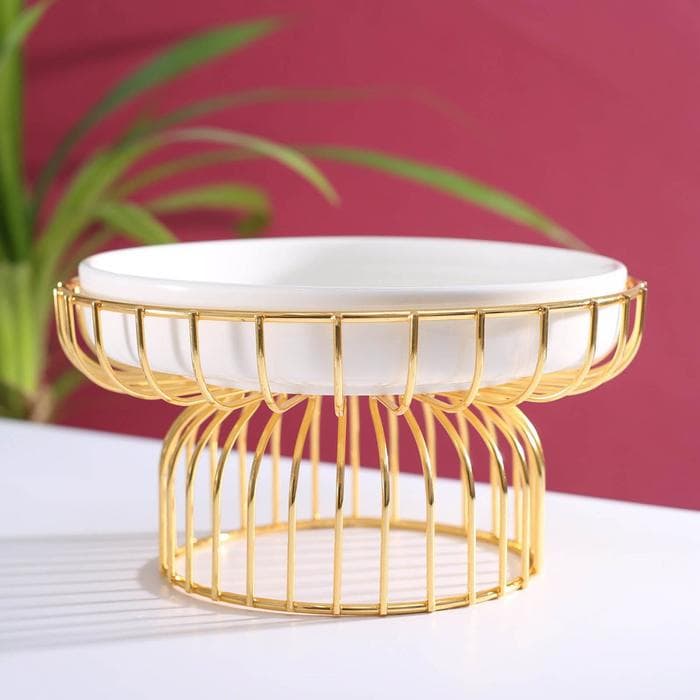 Подставка для десертов керамическая на металлической подставке «Богема», d=23 см, на металлической подставке, 23×12 см, белая