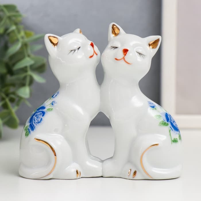Фигурка керамика «2 котёнка в цветочек», 9.5×4.5×10.6 см