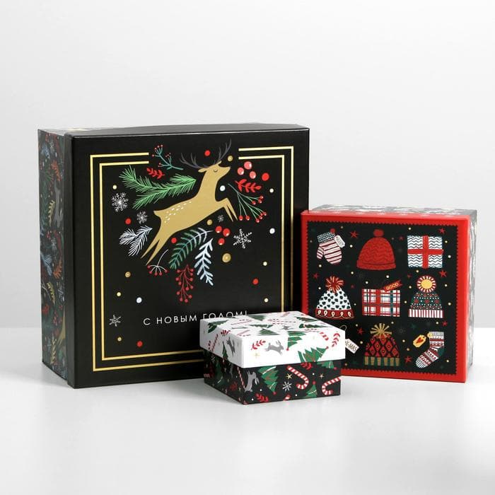 Коробки подарочные новогодние набор 10 в 1 «Новогодний», 10×10×6 ‒ 28×28×15 см