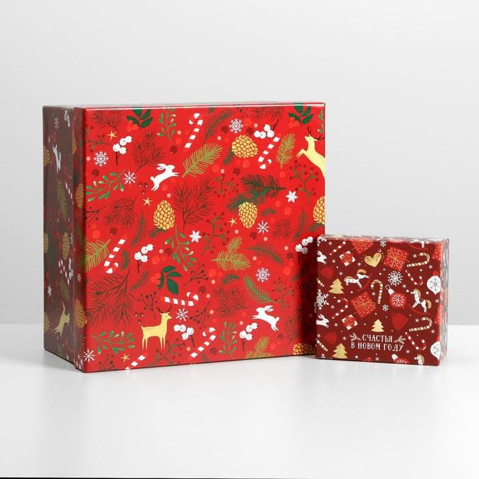 Коробки подарочные новогодние набор 10 в 1 «Новогодний», 10×10×6 ‒ 28×28×15 см
