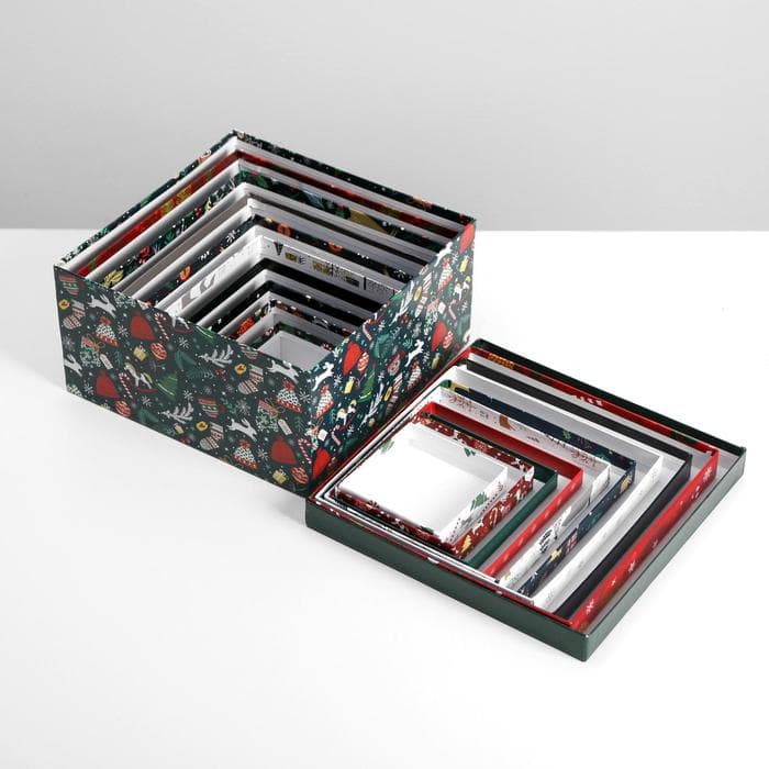 Коробки подарочные новогодние набор 10 в 1 «Новогодний», 10×10×6 ‒ 28×28×15 см
