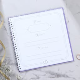 Книга пожеланий на свадьбу, на пружине «Фиолетовая с блёстками»