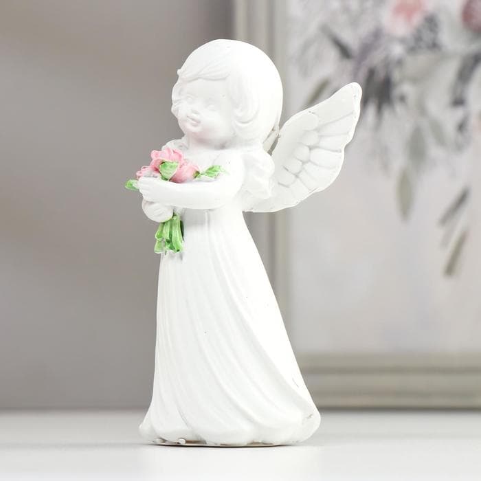 Фигурка полистоун «Белоснежный ангел-девочка с охапкой роз», 11.5×7.5×7 см, МИКС