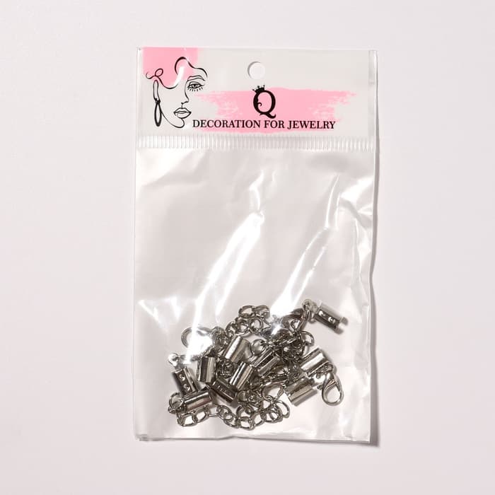 Замок карабин 5 шт. 12×7 мм, с удлинителем и обжимными круглыми концевиками 10×5 мм