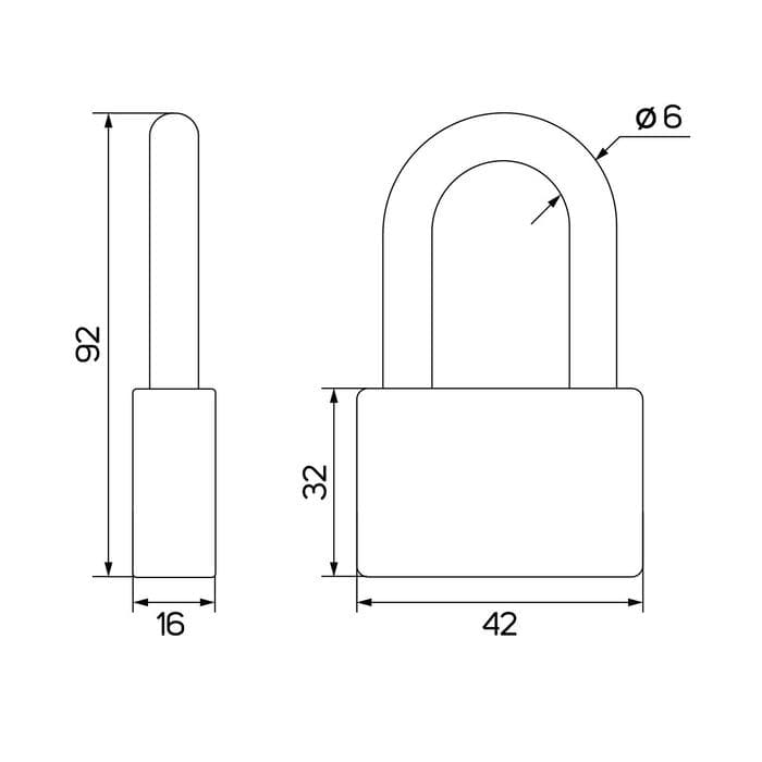 Замок навесной, тип 6, 6×50 мм, длинная дужка