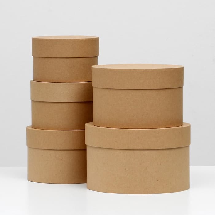 Набор круглых коробок 5 в 1 «Крафт однотонный», 22×22×14- 14×14×10 см