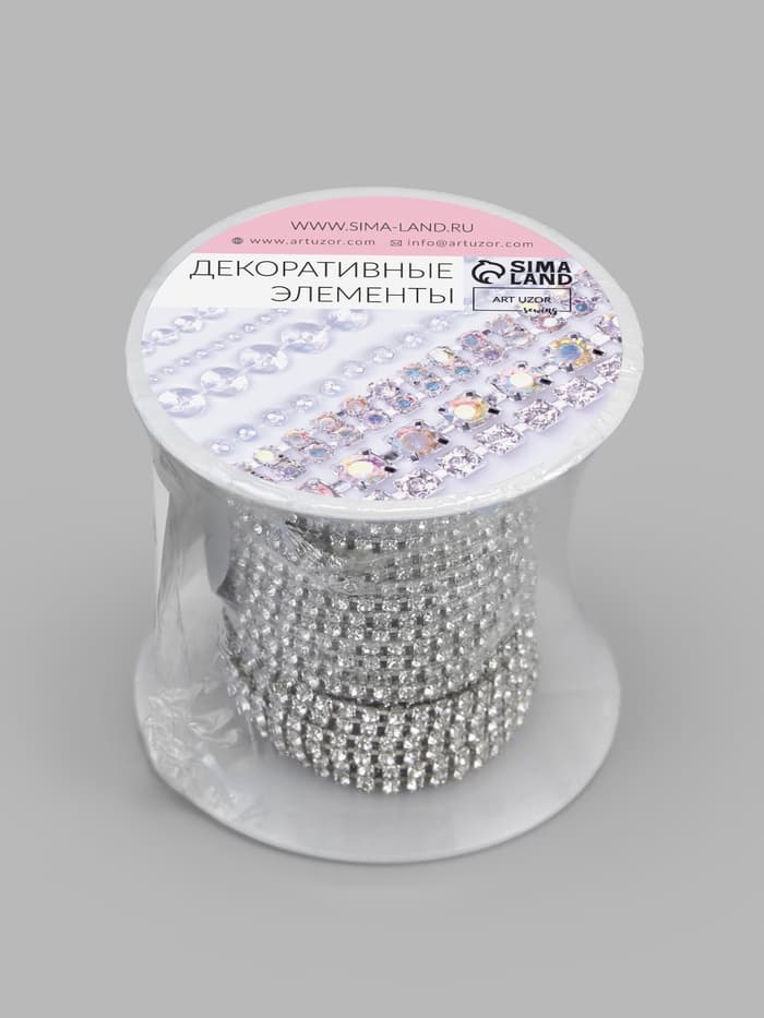 Цепь со стразами, 2 ряда, металл, стекло, 2 мм, 4.5±0.5 м, цвет серебряный
