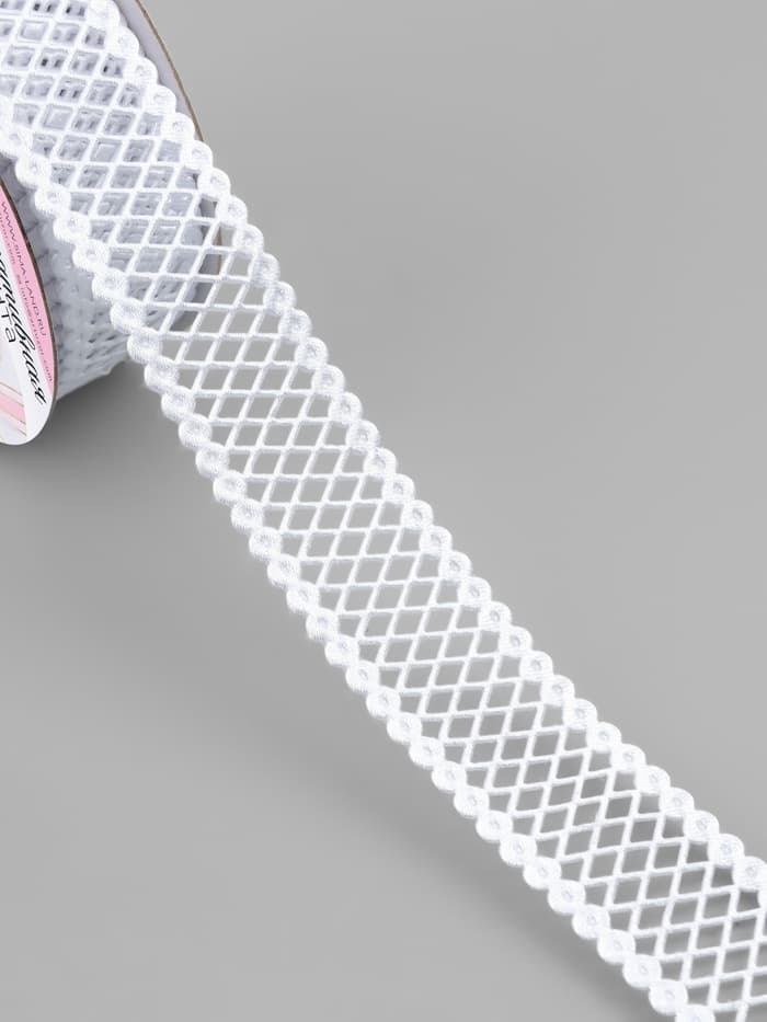 Лента фигурная «Ромбы резные», 25 мм, 9±0.5 м, белая
