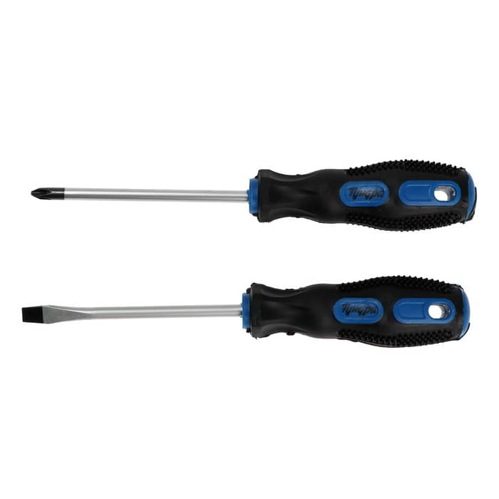 Набор отверток ТУНДРА, сатин, магнит, двухкомпонентные рукоятки, PH2/SL6×100 мм, 2 шт.