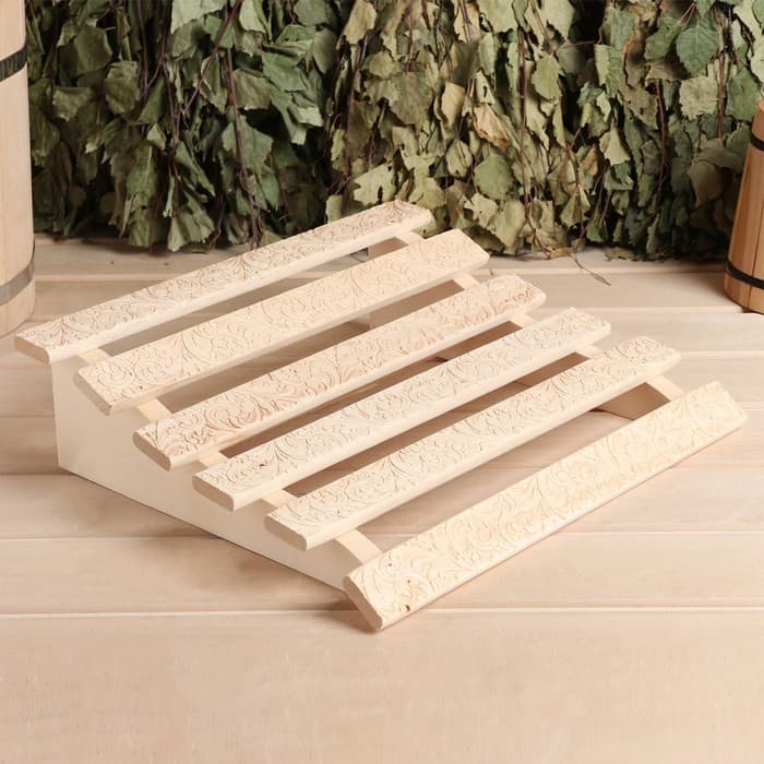 Подголовник для бани и сауны «Русские узоры», 34×32×14 см, деревянный, анатомический, «Добропаровъ»