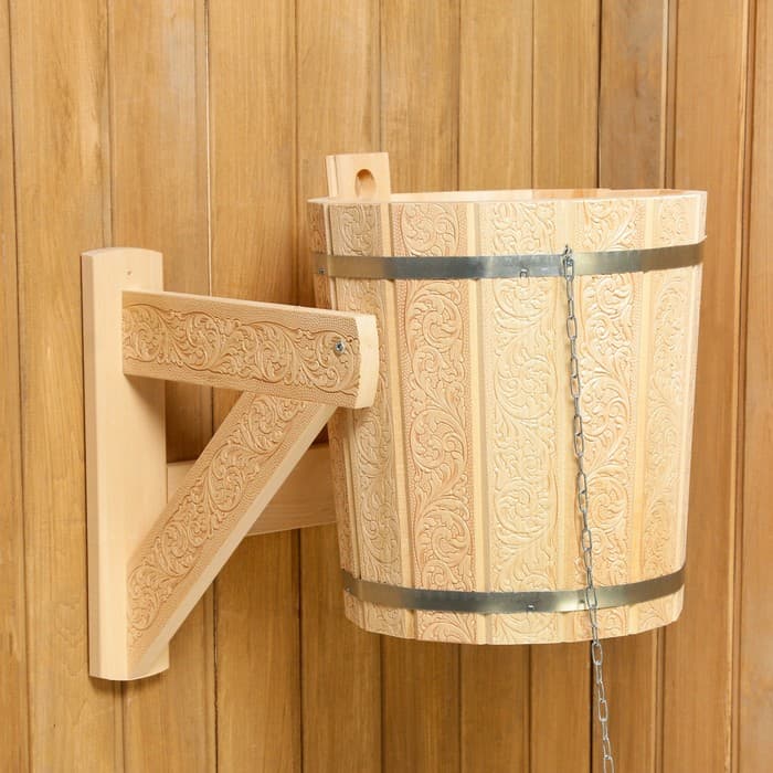 Обливное устройство для бани «Русские узоры», 10 л, липа, пластиковая вставка, «Добропаровъ»