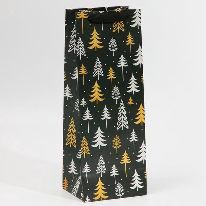 Пакет под бутылку подарочный новогодний ламинированный «Ёлки», 13×36×10 см