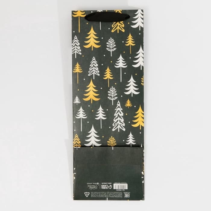 Пакет под бутылку подарочный новогодний ламинированный «Ёлки», 13×36×10 см