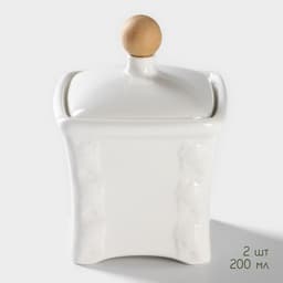 Банки для хранения специй и соусов BellaTenero, 6 предметов: солонка 100 мл, банка 200 мл, соусник 200 мл, на бамбуковой подставке, фарфор, белые