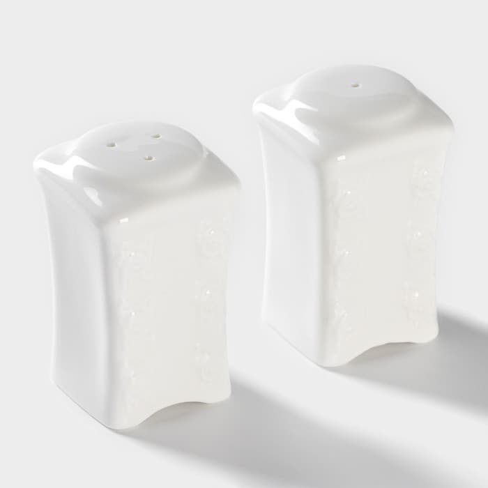 Банки для хранения специй и соусов BellaTenero, 6 предметов: солонка 100 мл, банка 200 мл, соусник 200 мл, на бамбуковой подставке, фарфор, белые