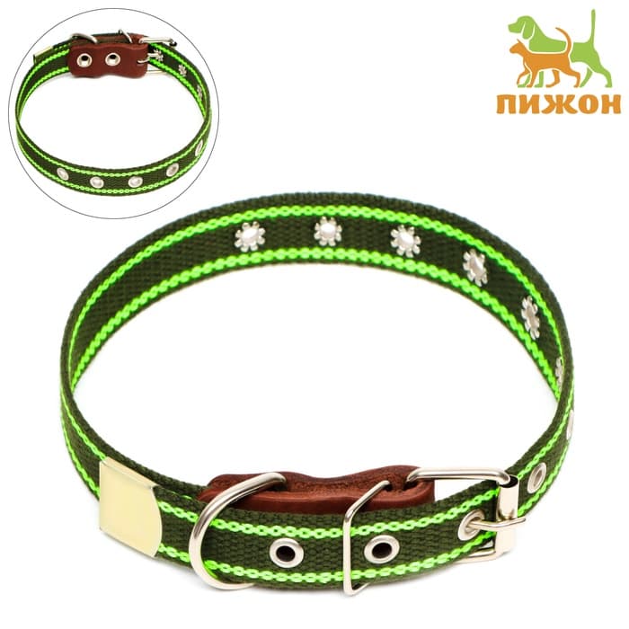 Ошейник брезентовый однослойный, безразмерный, 57×2.5 см, ОШ 25-45 см, хаки, зелёный