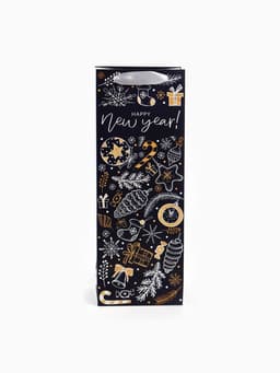 Пакет под бутылку подарочный новогодний ламинированный Happy New Year, 13×35×10 см