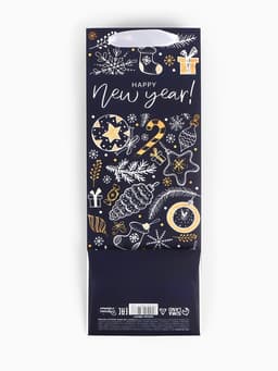 Пакет под бутылку подарочный новогодний ламинированный Happy New Year, 13×35×10 см