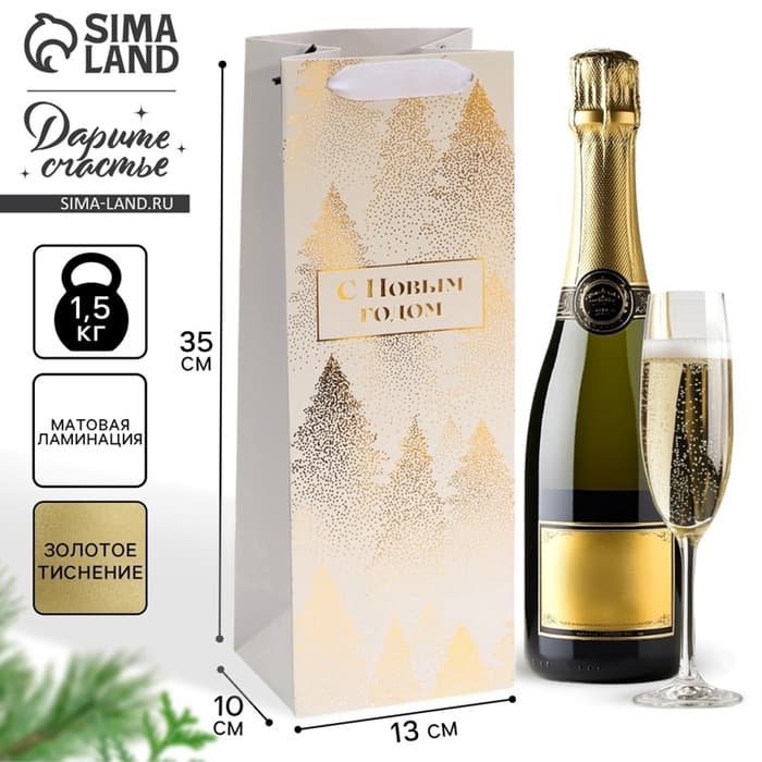 Пакет новогодний подарочный под бутылку «С Новым годом», 13×35×10 см