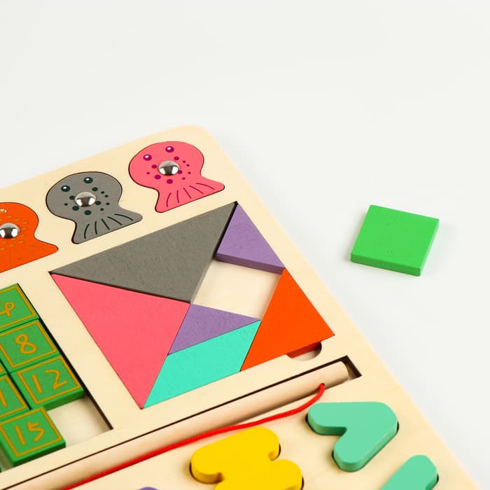 Развивающая игра 6 в 1 «Рыбалка, танграм, пятнашки, тетрис, фигуры, цифры», набор 30×45×0.8 см