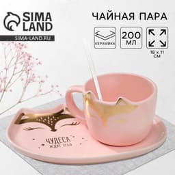 Чайная пара «Чудеса ждут тебя»: кружка 200 мл, блюдце 18×11 см, ложка
