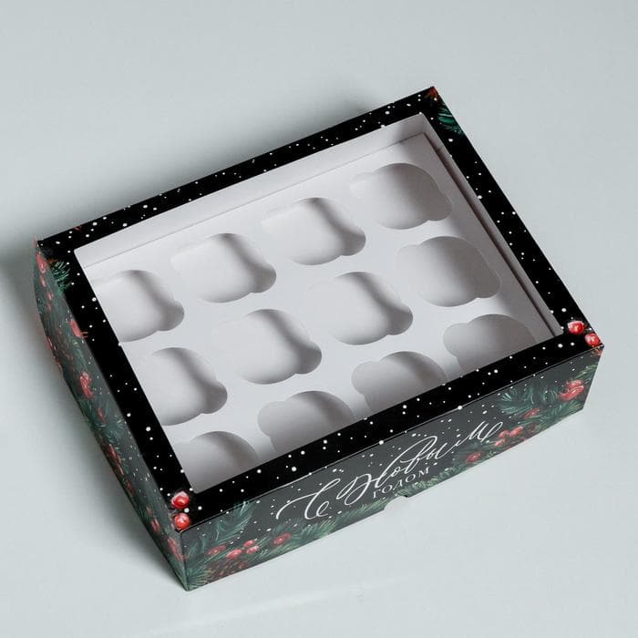 Коробка для капкейков «С Новым годом» 25×33×10 см