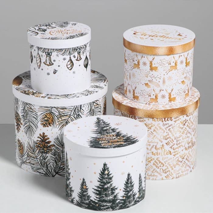 Набор подарочных коробок 5 в 1 «Белое золото», 13×14‒19.5×22 см, Новый год