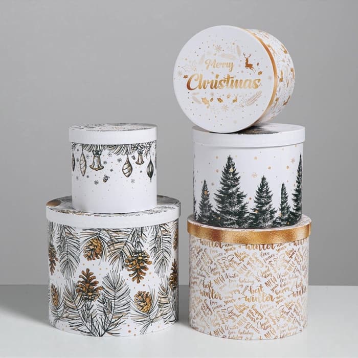 Набор подарочных коробок 5 в 1 «Белое золото», 13×14‒19.5×22 см, Новый год